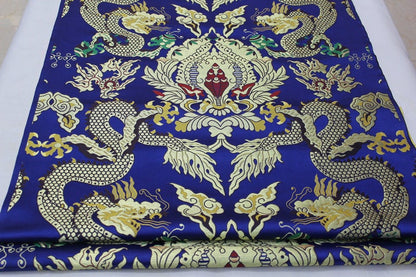 Double Dragon Brocade Fabric: Chinese Cheongsam, Tibetan Robe (Silk Rayon Blend)