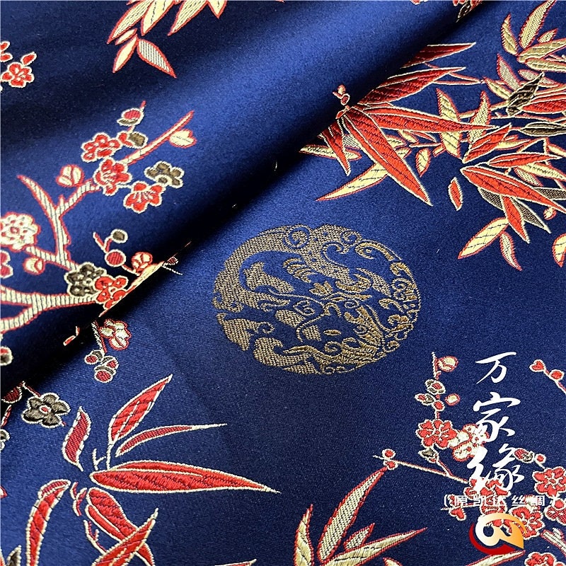 Bamboo Leaf Silk Brocade Fabric: 29.5"W Jacquard Damask