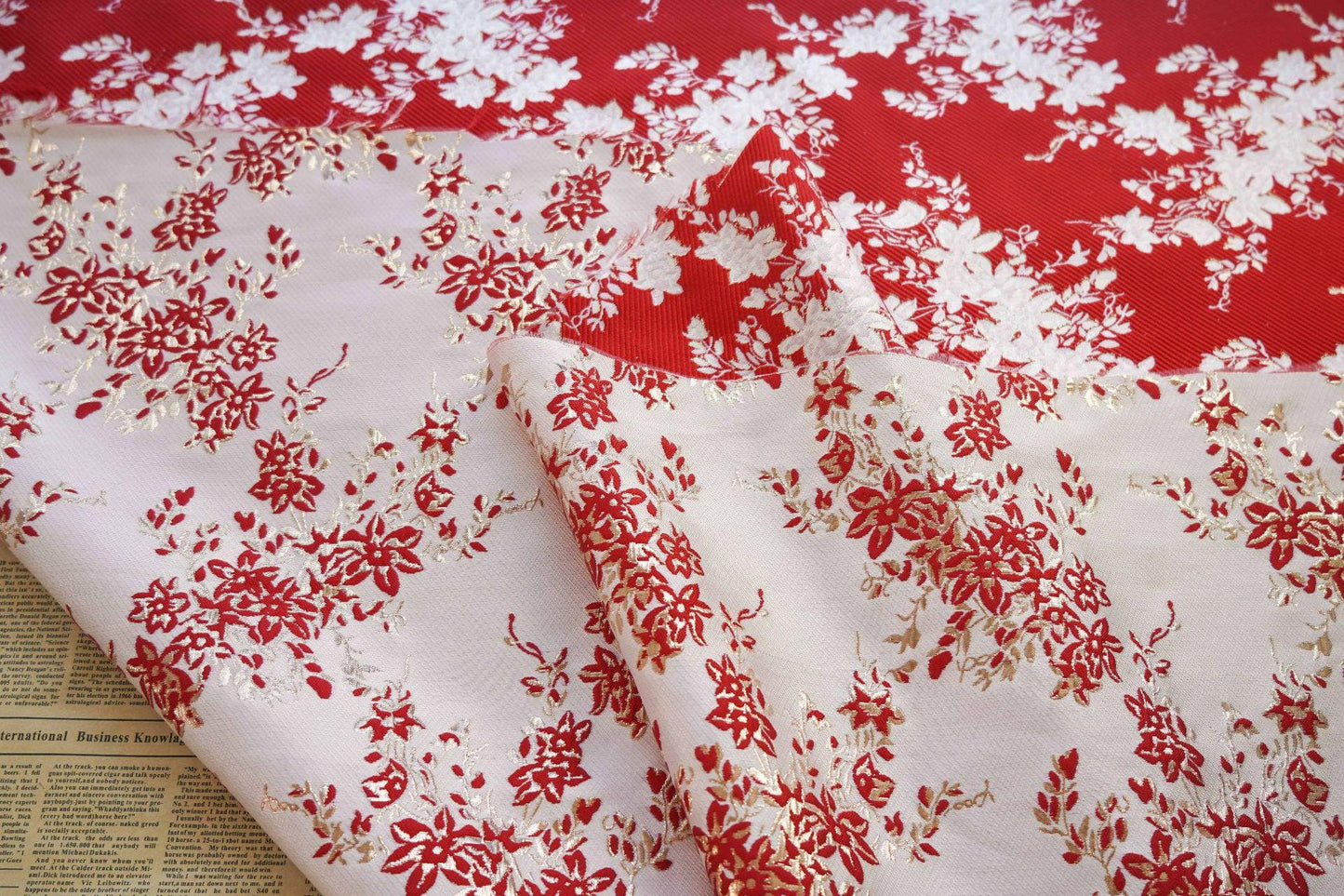Gold Thread Floral Jacquard Fabric: 3D Oil Painting Texture, 55" Wide