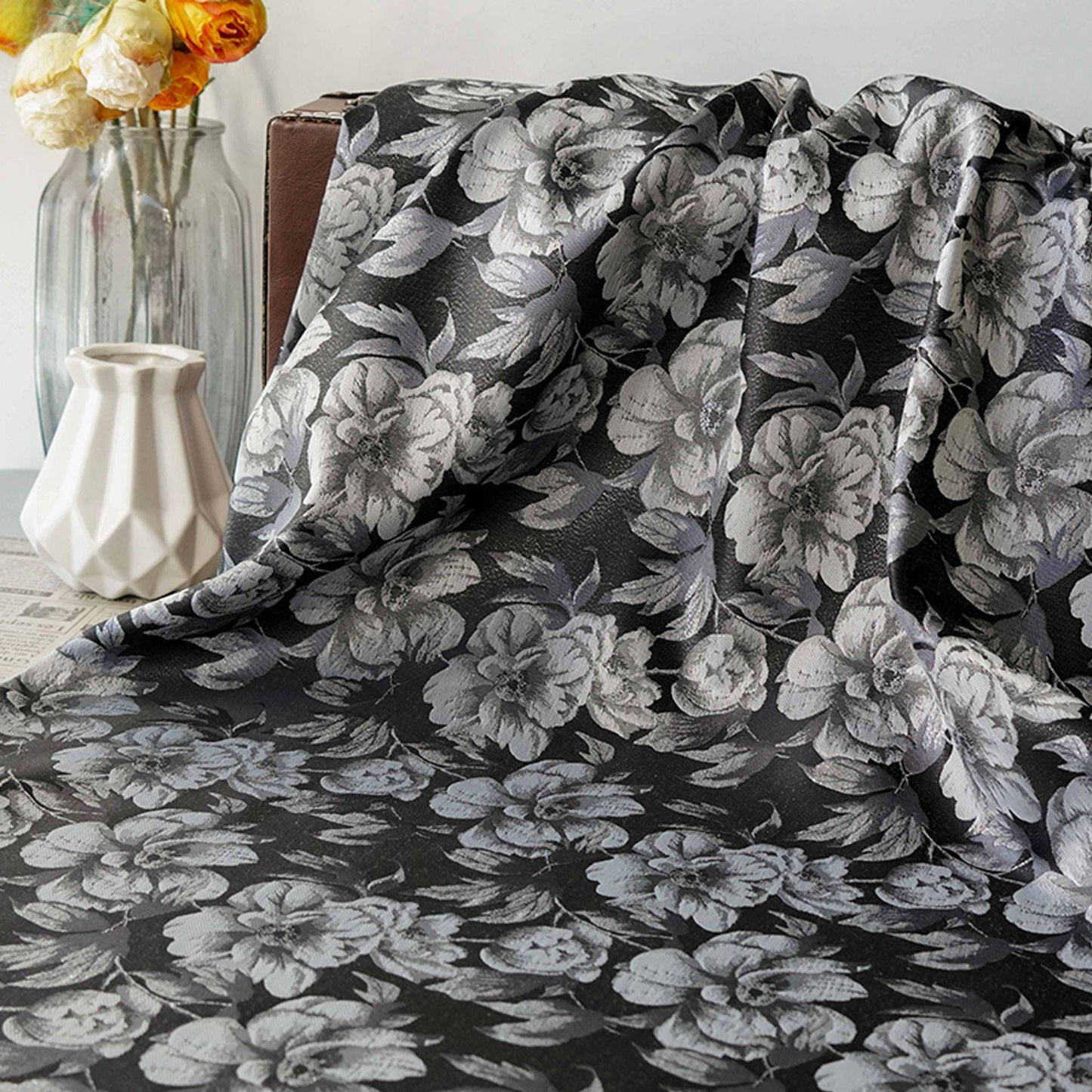 Gold & Silver Floral Jacquard Fabric - 65" Wide