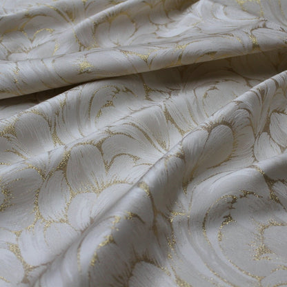 Off White Jacquard Fabric: 3D Gold Flower Design, 55" Wide