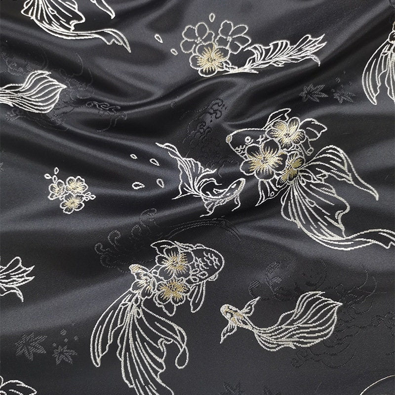 Goldfish Jacquard Fabric: Butterfly Flower Polyester Rayon Blend