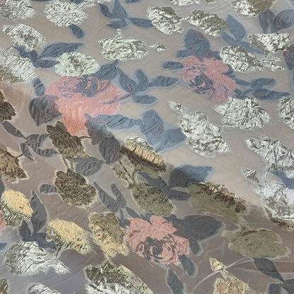 Floral Organza Jacquard Fabric with Gold Thread (57"W)
