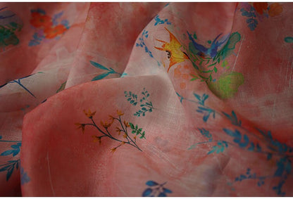 Tissu ramie à motif floral printanier : textile léger pour vêtements et maison, 140 cm de large