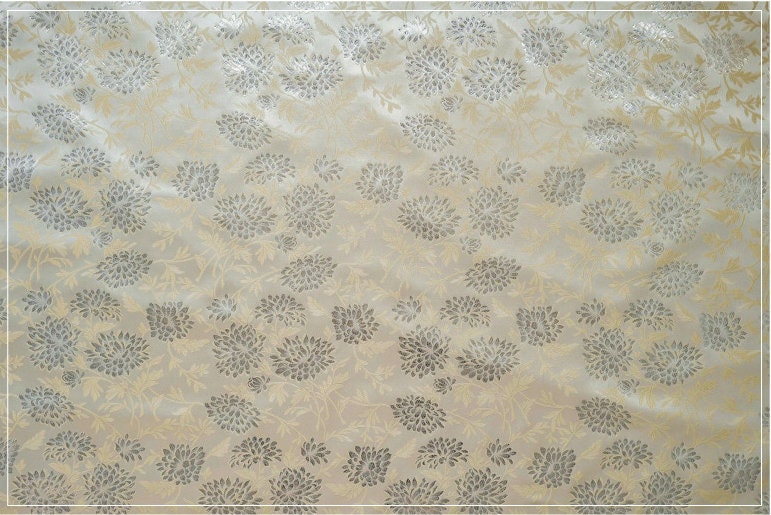 Reversible Floral Jacquard Fabric: Gold Thread Embossed Weave, 65" Wide