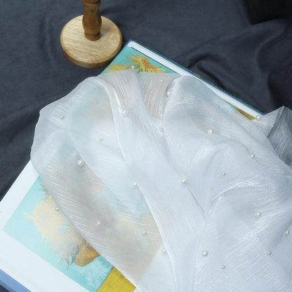 White Beaded Organza Fabric: Luxury Wedding Dress Material (59")
