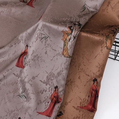 Damask Silk Fabric: Ancient Lady Pattern, Upholstery Sewing Material (59"W)