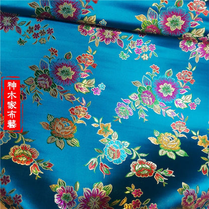 Tissu brocart pivoine : ameublement floral, costumes, décoration - 75 cm de large