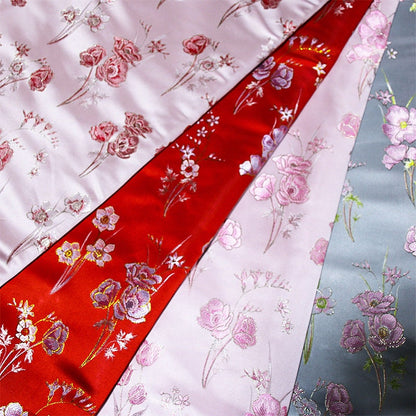 Floral Jacquard Silk Brocade Fabric - Pink Flower Damask (57"W)