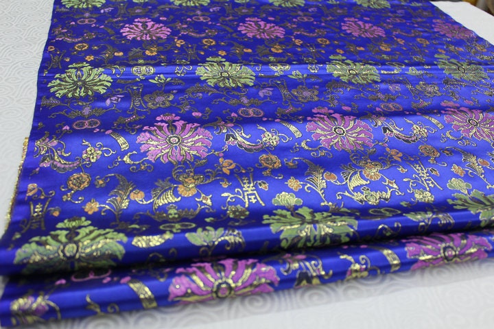 Lotus Flower Brocade Fabric: 29"W Silk Rayon Blend