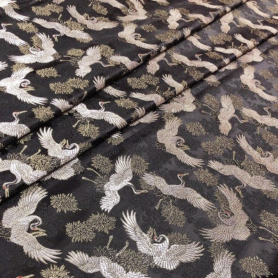 Crane Brocade Fabric: Colorful Silk Rayon Blend, 29.5" Wide