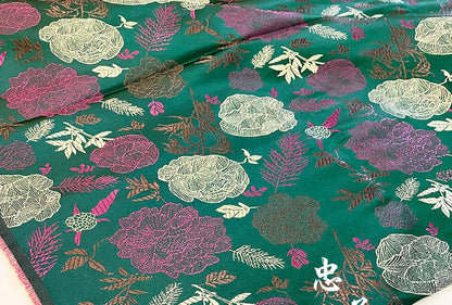 Tissu brocart pivoine : jacquard de soie et rayonne, tissu kimono cheongsam qipao (29,5" de large)