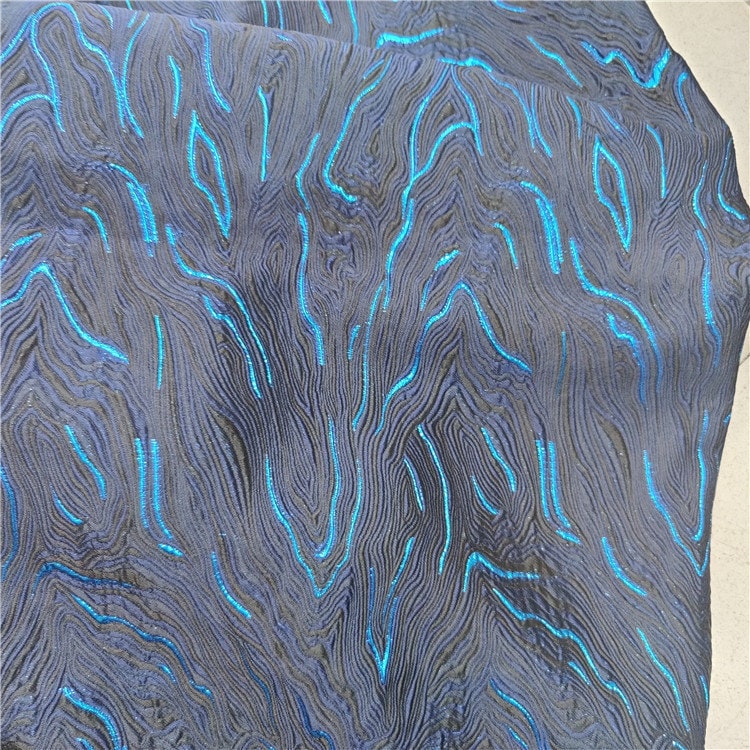 Gold & Light Blue Jacquard Fabric: 3D Texture Oil Painting Design