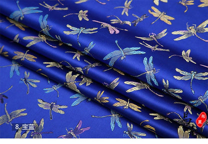 Dragonfly Floral Brocade Fabric: Elegant Silk Rayon Jacquard, 35"W