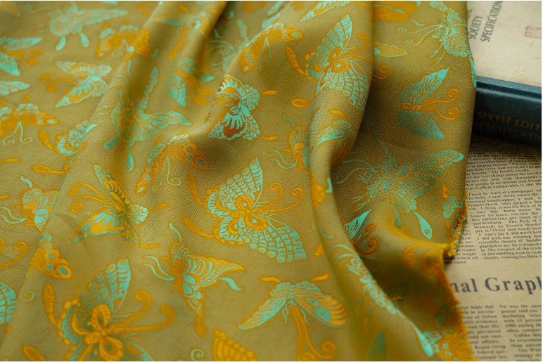 Butterfly Jacquard Rayon Fabric: Tea Silk Satin (By The Meter)