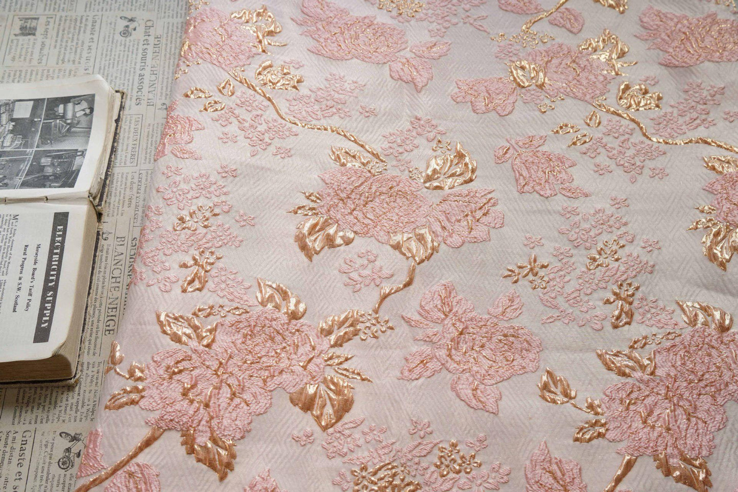 Gold Embossed Palace Jacquard Fabric: Damask Upholstery, Costume, Decor