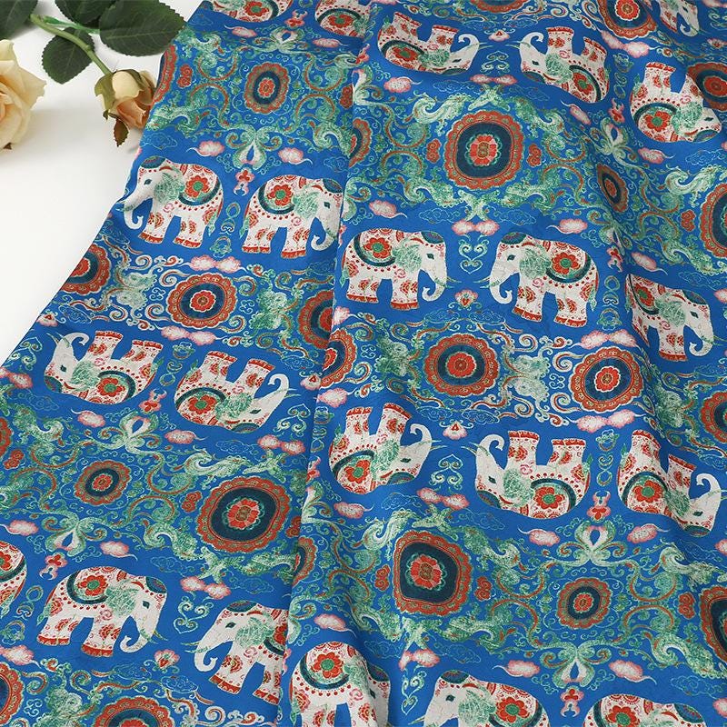 Ancient Painting Tea Silk Satin Fabric: 59"W Digital Print Upholstery