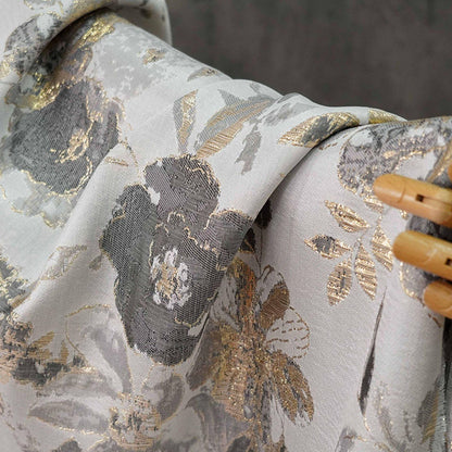 Gold Floral Jacquard Woven Fabric: Embossed Upholstery Sewing, 59" Wide