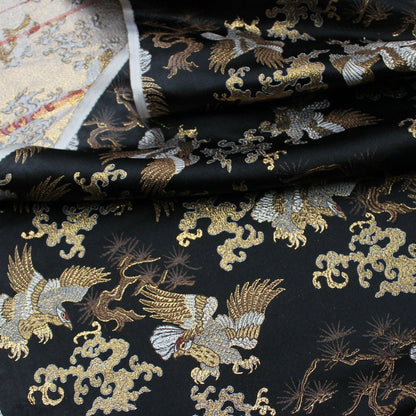 Japanese Silk Brocade Fabric: Ancient Totem Eagle Design, 29.5" Wide