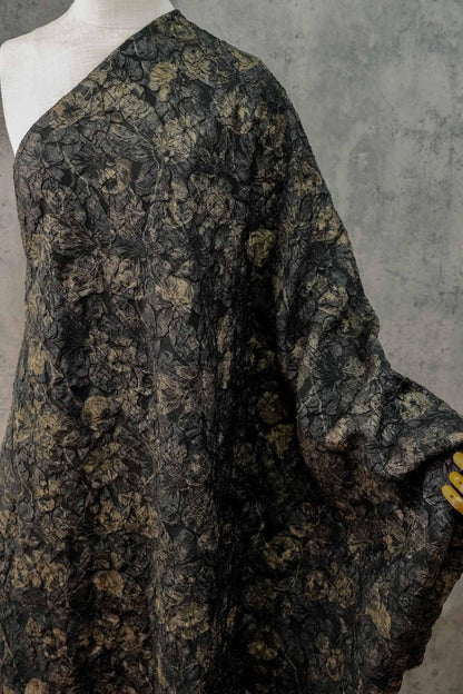 Embossed Gold Floral Jacquard Fabric | Luxury Home Decor, 59" Wide