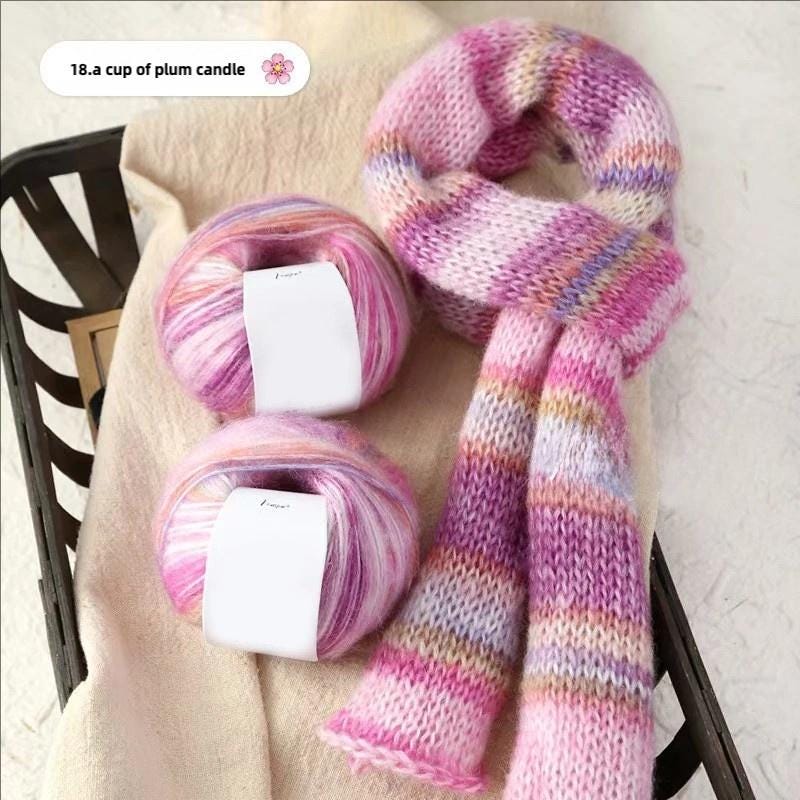 Rainbow Hand-Dyed Mohair Silk Yarn: Lace Weight Knitting Wool