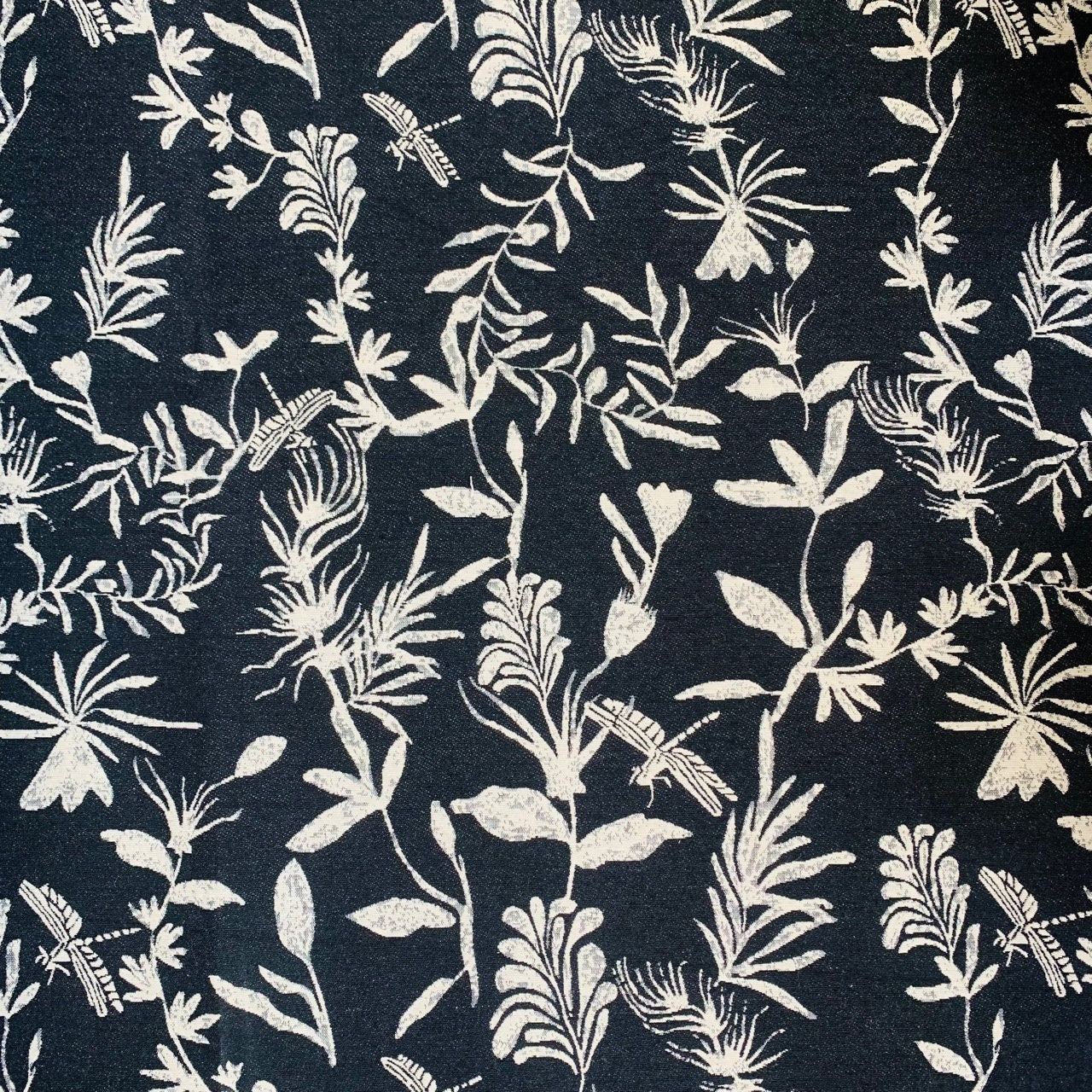 Black & White Lurex Jacquard Fabric: 3D Embossed Plant Pattern, 58" Wide