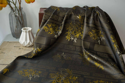Tissu brocart jacquard en bambou métallisé : damas japonais de 150 cm de large, vendu au mètre