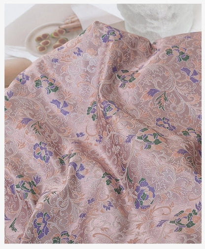 Tissu brocart floral rose et violet : 59 pouces, style zen, pour ameublement