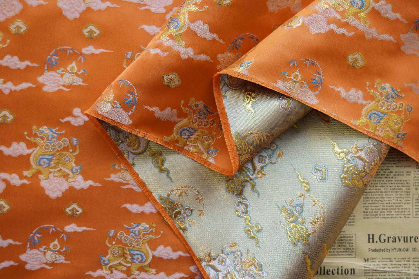 Gold Thread Brocade Fabric: Mongolian Tibetan Style, 60"W, By The Meter