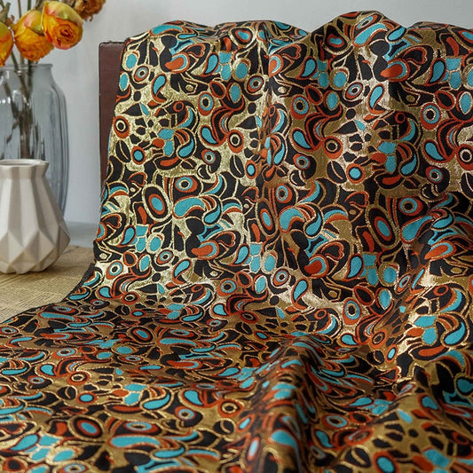 Gold Embossed Jacquard Fabric: Vintage Cashew Floral Design, 59" Wide