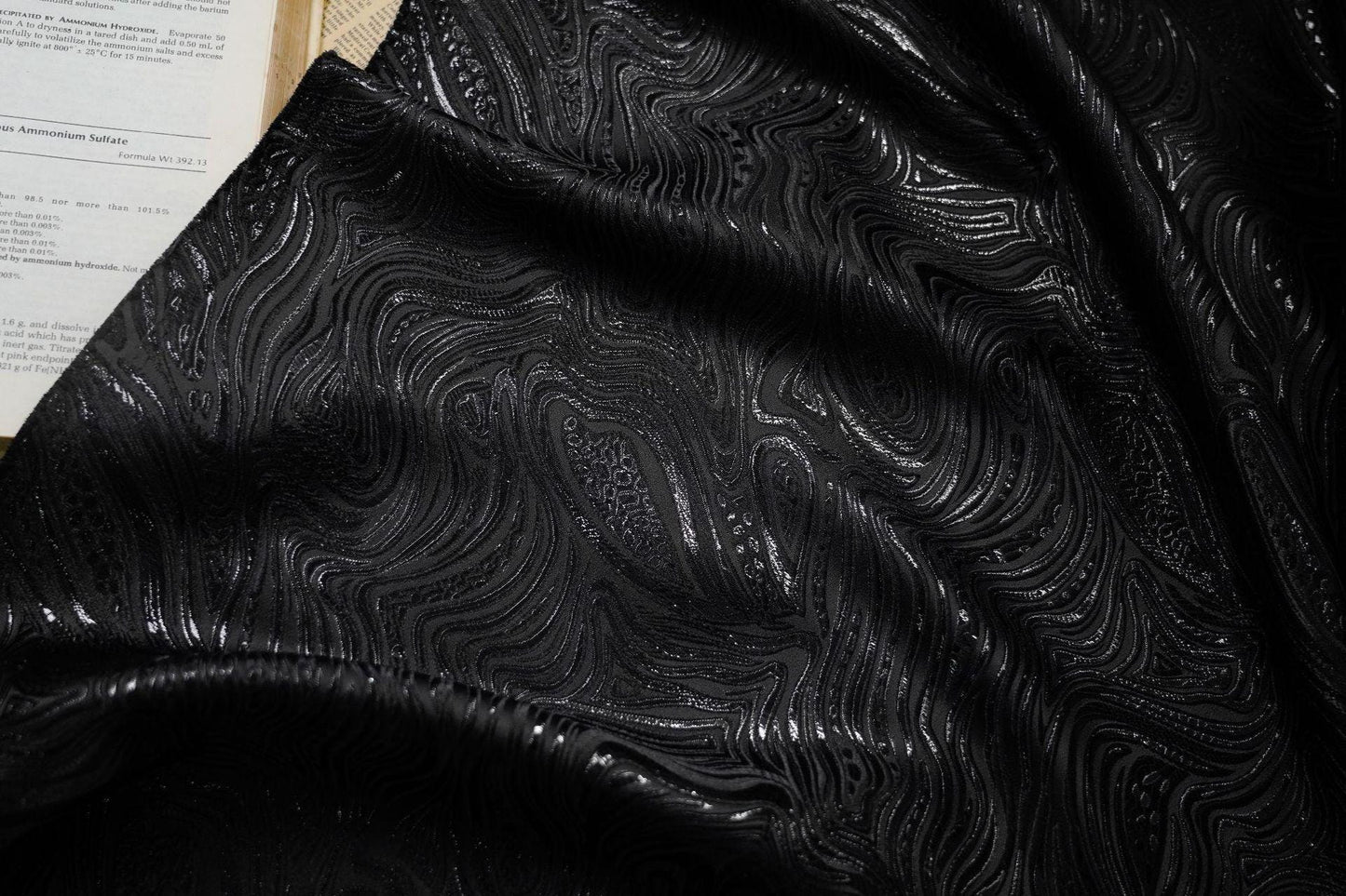 Gold & Black Jacquard Fabric: 3D Running Water Texture (55"w)
