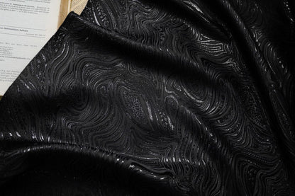 Gold & Black Jacquard Fabric: 3D Running Water Texture (55"w)