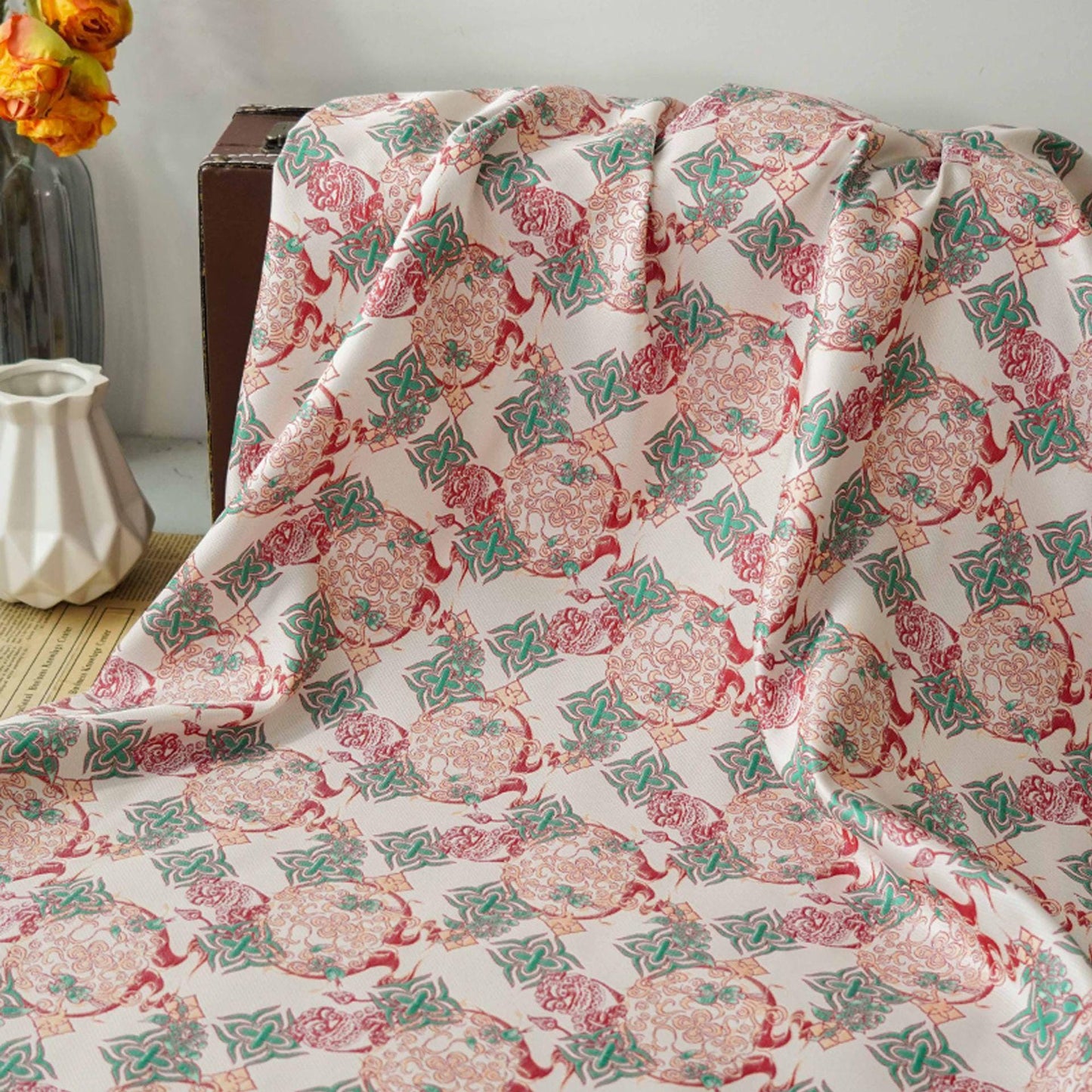 Gold Thread Jacquard Fabric: Chinese New Year Design, 65" Wide