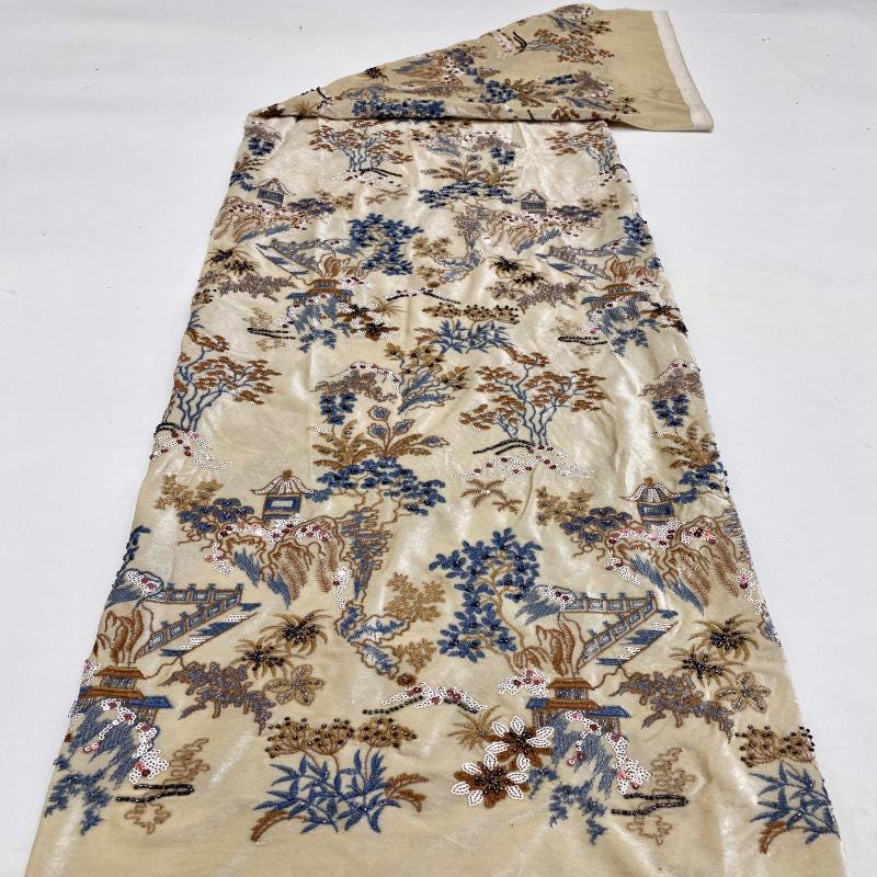 Beaded Sequin Embroidery Fabric with Velvet Base ��� DIY Dressmaking, Gowns, Costum"Wide
