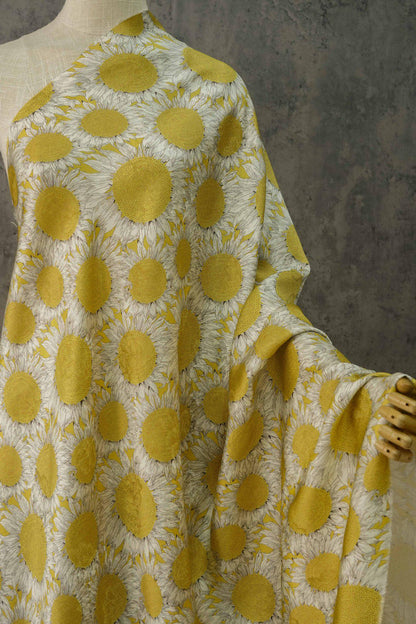 Sunflower Tea Silk Satin Fabric: Digital Print, 55" Wide
