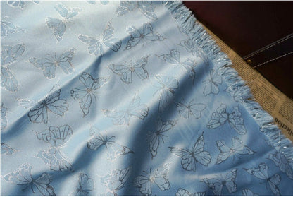 Blue Butterfly Jacquard Fabric: Silver Thread Rayon, 59" Wide