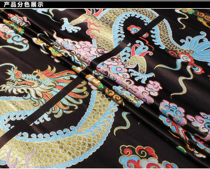 Double Dragon Brocade Fabric: Chinese Wedding Cheongsam Silk Rayon (28"W x 33.5"L)