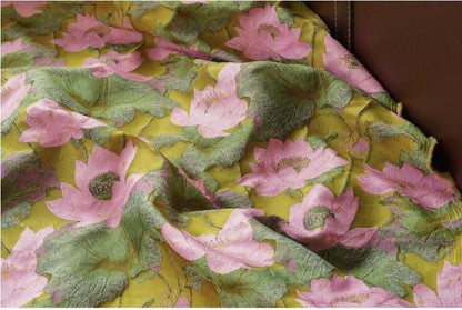 Gold Thread Lotus Jacquard Fabric: 60" Wide Upholstery & Costume