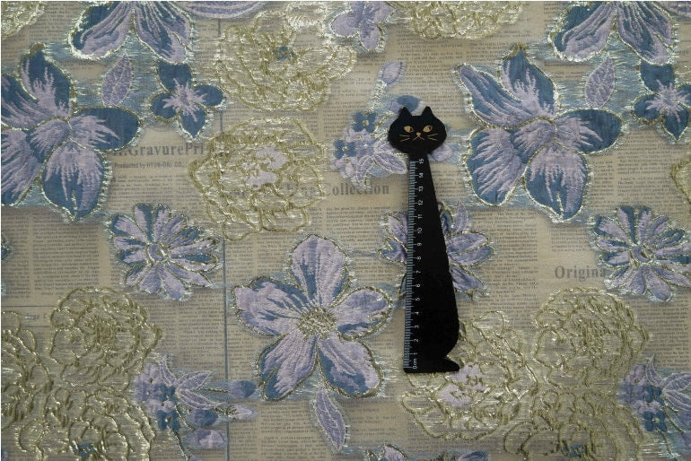 Blue & Gold Floral Organza Jacquard Fabric - 56" Wide