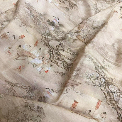 Tencel Ramie Fabric: Ancient Ladies Print, Sewing Material by Meter