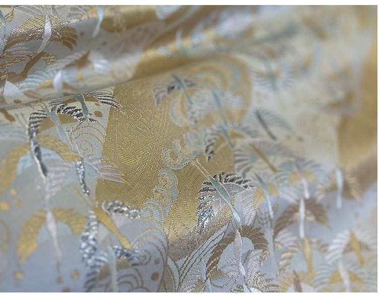 Kirin Nishijin Silk Brocade Fabric with Silver Foil - 59" Wide