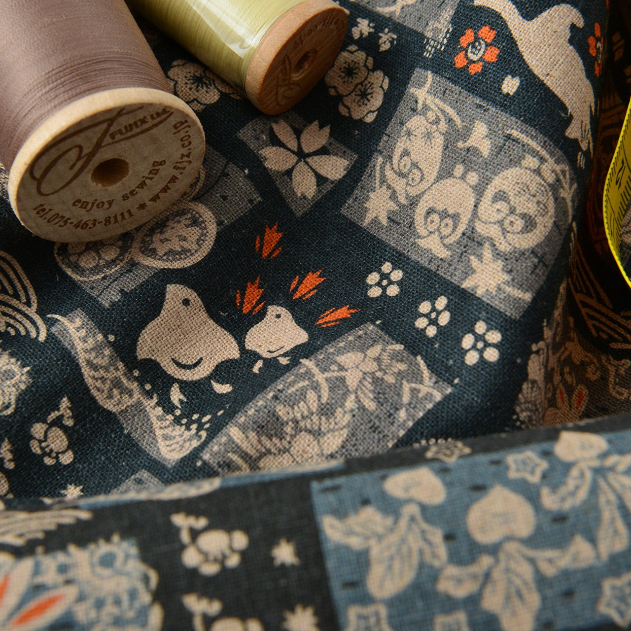 Japanese Cotton Linen Fabric: Patchwork Print for Sewing & Upholstery