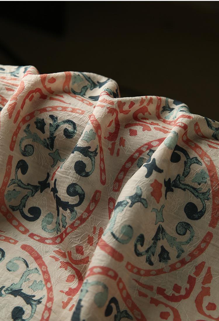 Tissu Tencel Ramie : Impression Dunhuang, Couture et Ameublement - Au mètre