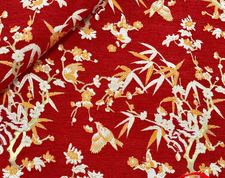Red Jacquard Chenille Fabric: Floral Upholstery, Costume, Decor (by the Meter)