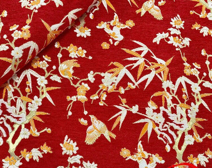 Red Jacquard Chenille Fabric: Floral Upholstery, Costume, Decor (by the Meter)