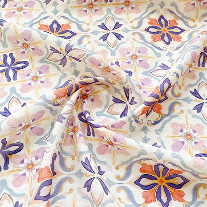 Tissu Tencel Ramie : imprimé floral Dunhuang, 150 cm de large, vendu au mètre
