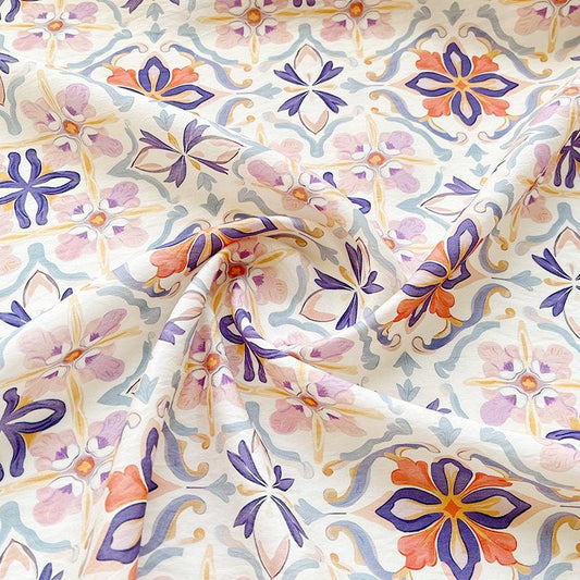 Tissu Tencel Ramie : imprimé floral Dunhuang, 150 cm de large, vendu au mètre