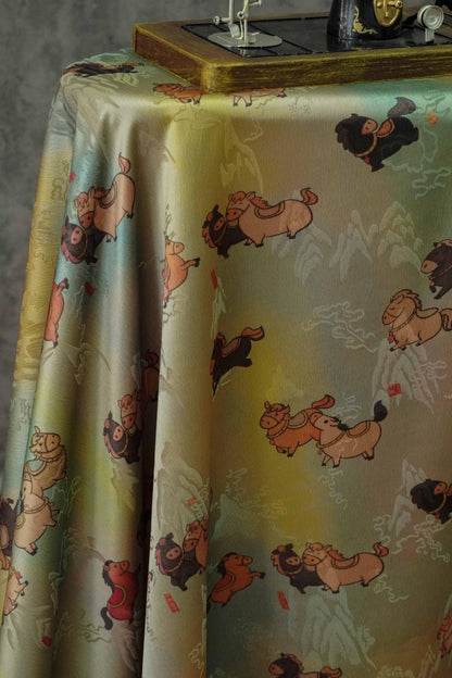 Tissu satiné en soie à motif poney - 150 cm de large, impression numérique