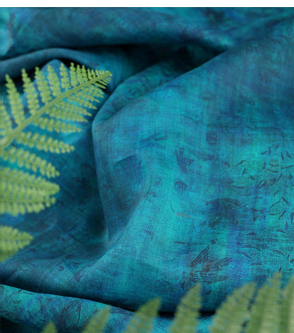 Tissu ramie imprimé de totems anciens bleu sarcelle - 140 cm de large