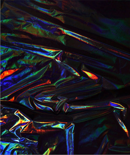 Metallic Black Fabric: Waterproof Mirror Coated PU Cotton, 59"W